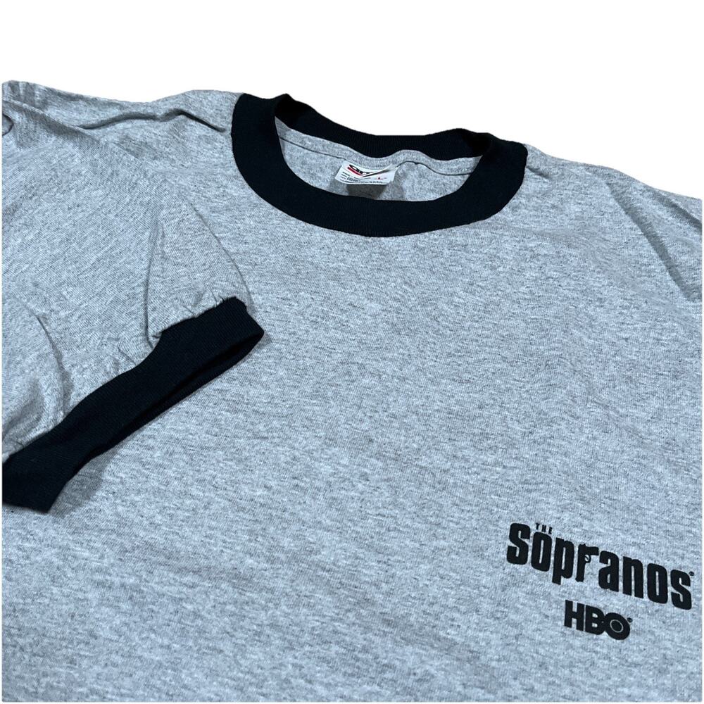 Vintage The Sopranos HBO Promo Grey Ringer Large T-Shirt 90s Y2K Anvil Tag Rare‎